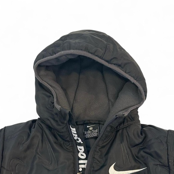 Kids Nike Hooded Puffer Jacket Boys 6M Black Full Zip Front Swoosh Logo 5-6 Year - Picture 5 of 8